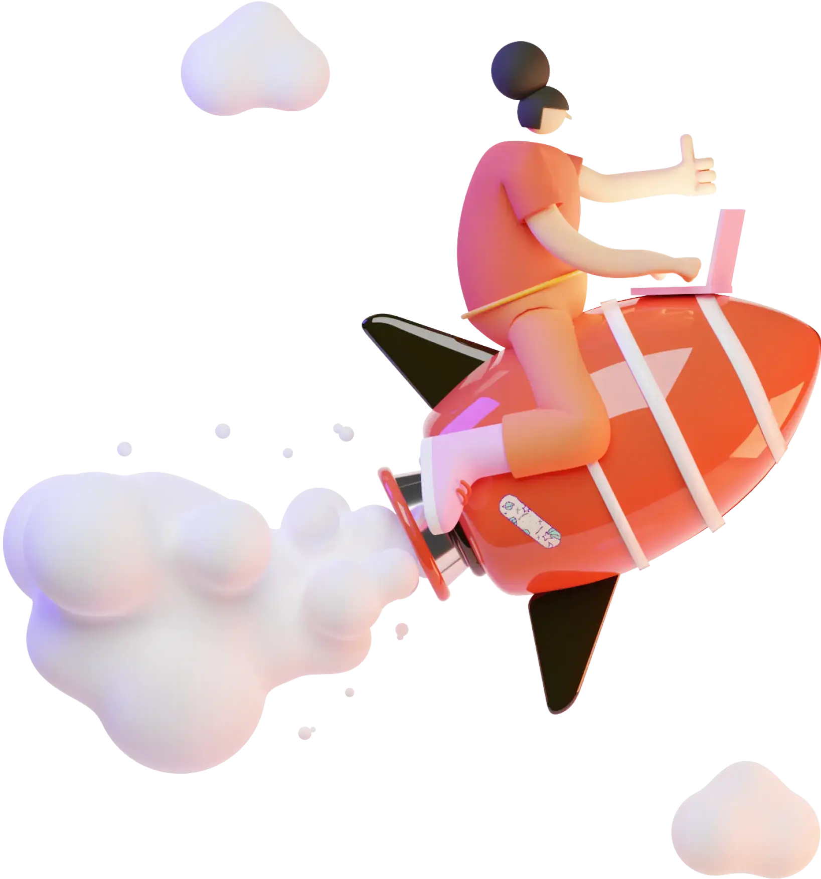 3D girl on a rocket